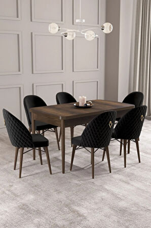 Calvin Barok Desen 80x132 MDF Açılabilir Mutfak Masası Takımı 6  Sandalye