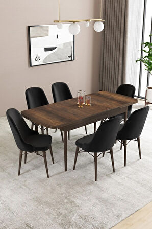 Fonza Barok 80x132 MDF Açılabilir Mutfak Masası Takımı 6  Sandalye