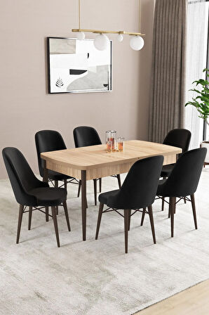 Fonza Meşe Desen 80x132 MDF Açılabilir Mutfak Masası Takımı 6  Sandalye