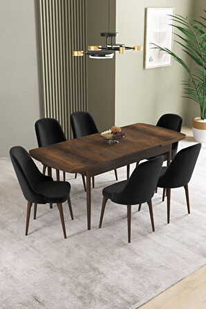 Ikon Barok Desen 80x132 Açılabilir Mdf Masa Yemek Odası Takımı, Mutfak Takımı 6 Adet Sandalye