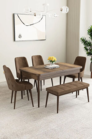 Ikon Beyaz 80x132 MDF Açılabilir Mutfak Masası Takımı 6  Sandalye