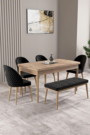 Ikon Meşe Desen 80x132 MDF Açılabilir Mutfak Masası Takımı 6  Sandalye