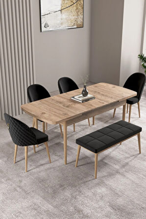 Ikon Meşe Desen 80x132 MDF Açılabilir Mutfak Masası Takımı 6  Sandalye