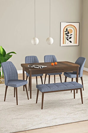 Ikon Meşe Desen 80x132 MDF Açılabilir Yemek Masası Takımı 6  Sandalye