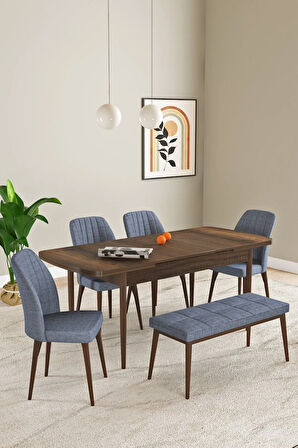 Ikon Meşe Desen 80x132 MDF Açılabilir Yemek Masası Takımı 6  Sandalye