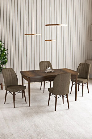 Ikon Siyah Mermer Desen 80x132 MDF Açılabilir Yemek Masası Takımı 6  Sandalye