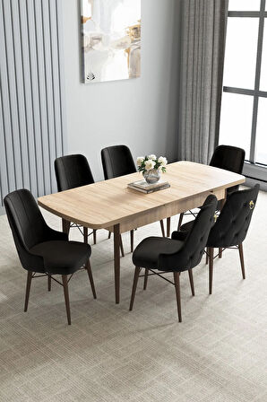 Jusie Meşe Desen 80x132 Açılabilir Yemek Odası Takımı 6  Sandalye