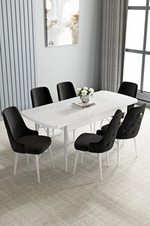 Arvela Beyaz 80x132 Açılabilir Yemek Odası Takımı 6  Sandalye