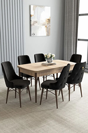 Arvela Meşe Desen 80x132 MDF Açılabilir Mutfak Masası Takımı 6  Sandalye