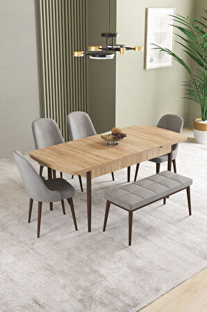 Mabel Beyaz Mermer Desen 80x132 Açılabilir Yemek Odası Takımı 6  Sandalye