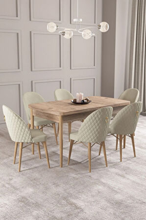 Mabel Meşe Desen 80x132 Açılabilir Yemek Odası Takımı 6  Sandalye