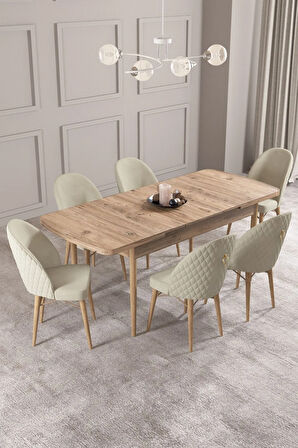 Mabel Meşe Desen 80x132 Açılabilir Yemek Odası Takımı 6  Sandalye