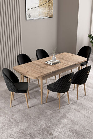 Milas Atlantik Çam 80x132 Açılabilir Mdf Masa Yemek Odası Takımı, Mutfak Takımı 6 Adet Sandalye