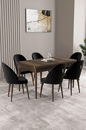 Milas Barok Desen 80x132 MDF Açılabilir Yemek Masası Takımı 6  Sandalye