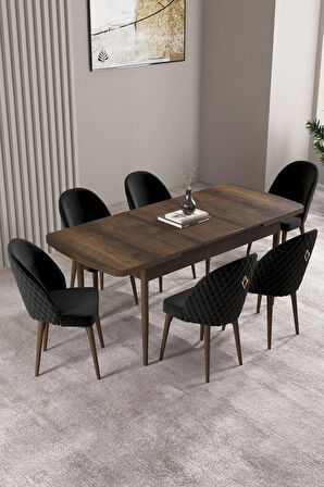 Milas Barok Desen 80x132 MDF Açılabilir Yemek Masası Takımı 6  Sandalye