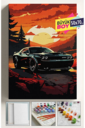 Sayılarla Boyama Seti Numaralı Tuval Fırça Boya Dahil Kasnaklı Set 50x70 Cm - SİYAH ARABA DODGE