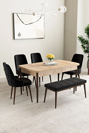 Clara Meşe Desen 80x132 Açılabilir Mutfak Masası Takımı 4 Sandalye, 1 Bench