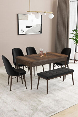 Fonza Barok 80x132 MDF Açılabilir Mutfak Masası Takımı 4 Sandalye , 1 Bench