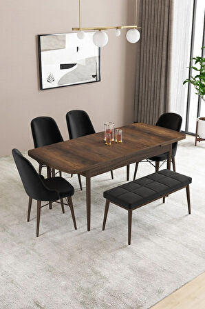 Fonza Barok 80x132 MDF Açılabilir Mutfak Masası Takımı 4 Sandalye , 1 Bench