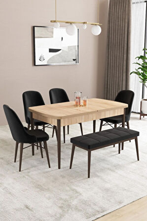 Fonza Meşe Desen 80x132 MDF Açılabilir Mutfak Masası Takımı 4 Sandalye , 1 Bench