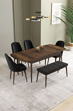Ikon Barok Desen 80x132 MDF Açılabilir Mutfak Masası Takımı 4 Sandalye, 1 Bench