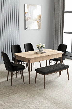 Arvela Meşe Desen 80x132 MDF Açılabilir Mutfak Masası Takımı 4 Sandalye, 1 Bench