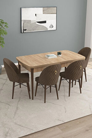 Mabel Siyah Mermer Desen 80x132 Açılabilir Yemek Odası Takımı 4 Sandalye, 1 Bench
