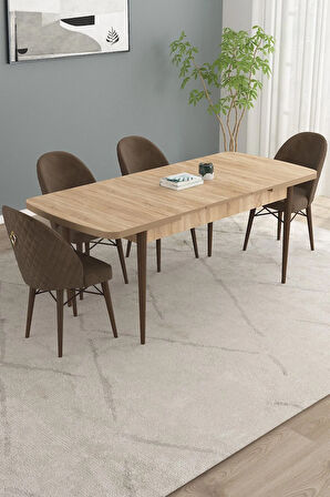 Mabel Siyah Mermer Desen 80x132 Açılabilir Yemek Odası Takımı 4 Sandalye, 1 Bench