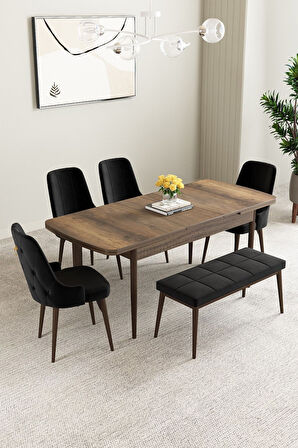 Clara Barok Desen 80x132 Açılabilir Mdf Masa Yemek Odası Takımı,Mutfak Takımı 4 Sandalye 1 Bench