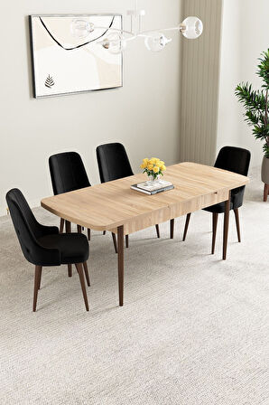 Clara Meşe Desen 80x132 Açılabilir Mdf Masa Yemek Odası Takımı,Mutfak Takımı 4 Adet Sandalye