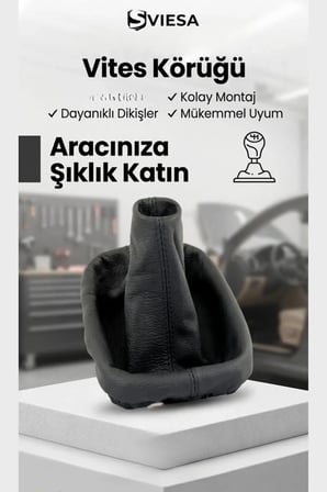 Vites Körüğü Siyah Dikişli Deri - Tüm Araçlarla Uyumlu Siyah Vites Kılıfı Vites Körük