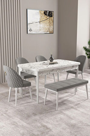 Ashira MDF Siyah Mermer Desen Açılabilir 80x132 Cm 4 Sandalyeli Mutfak Masası Takımı