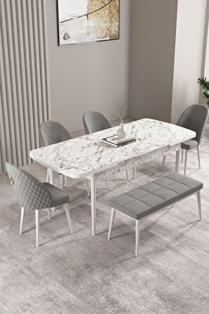 Ashira MDF Siyah Mermer Desen Açılabilir 80x132 Cm 4 Sandalyeli Mutfak Masası Takımı