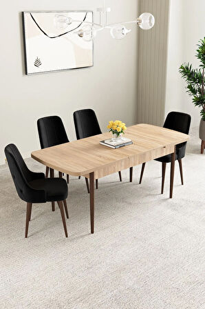 Clara Meşe Desen 80x132 Açılabilir Yemek Odası Takımı 4  Sandalye