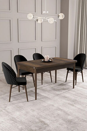 Calvin Barok Desen 80x132 MDF Açılabilir Mutfak Masası Takımı 4  Sandalye