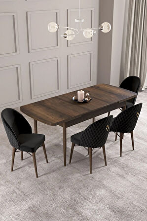Calvin Barok Desen 80x132 MDF Açılabilir Mutfak Masası Takımı 4  Sandalye