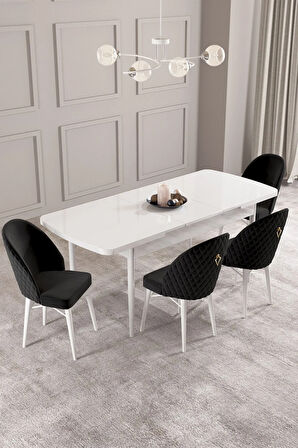 Calvin Beyaz 80x132 MDF Açılabilir Mutfak Masası Takımı 4  Sandalye