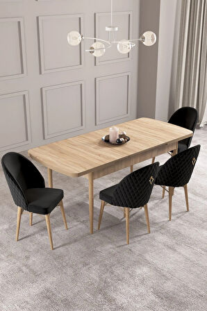 Calvin Meşe Desen 80x132 MDF Açılabilir Mutfak Masası Takımı 4  Sandalye