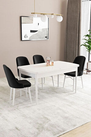 Fonza Beyaz 80x132 MDF Açılabilir Mutfak Masası Takımı 4  Sandalye