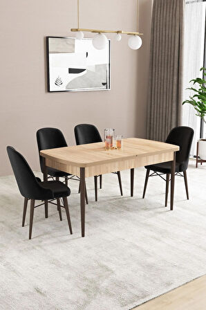Fonza Meşe Desen 80x132 MDF Açılabilir Mutfak Masası Takımı 4  Sandalye