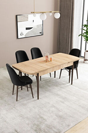 Fonza Meşe Desen 80x132 MDF Açılabilir Mutfak Masası Takımı 4  Sandalye