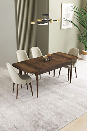 Ikon Barok Desen 80x132 MDF Açılabilir Mutfak Masası Takımı 4  Sandalye