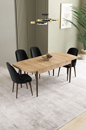 Ikon Meşe Desen 80x132 MDF Açılabilir Mutfak Masası Takımı 4  Sandalye