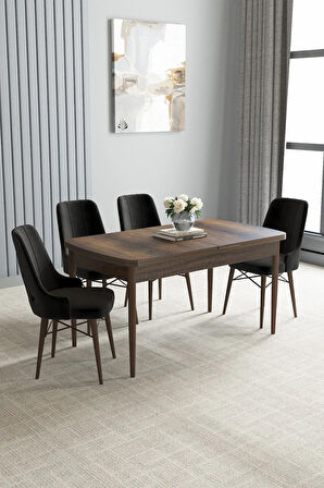 Jusie Barok Desen 80x132 Açılabilir Mutfak Masası Takımı 4  Sandalye