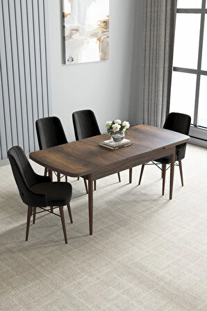 Jusie Barok Desen 80x132 Açılabilir Mutfak Masası Takımı 4  Sandalye