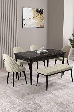 Jusie Beyaz Mermer Desen 80x132 Açılabilir Yemek Odası Takımı 4  Sandalye