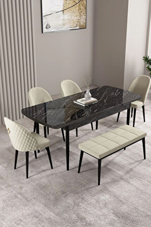 Jusie Beyaz Mermer Desen 80x132 Açılabilir Yemek Odası Takımı 4  Sandalye