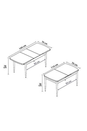 Lima Beyaz Mermer Desen 80x132 MDF Açılabilir Mutfak Masası Takımı 4  Sandalye