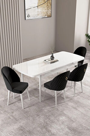 Lima Beyaz 80x132 MDF Açılabilir Mutfak Masası Takımı 4  Sandalye