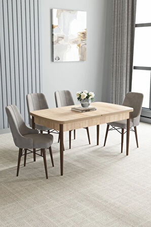 Arvela Meşe Desen 80x132 MDF Açılabilir Mutfak Masası Takımı 4  Sandalye